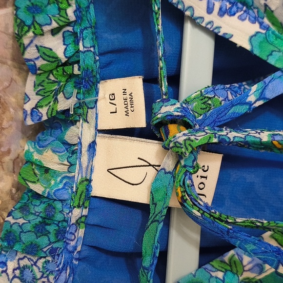 Joie Floral Blue and Green Women's Top Garden Party Brunch Career Large Vacation - Picture 6 of 15
